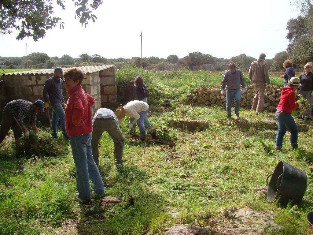 El voluntariat netejant un corral a Son Tarí Nou